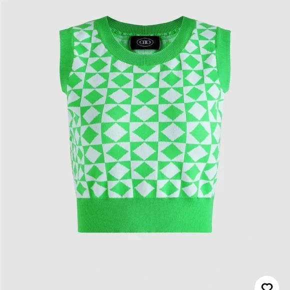 Cider Green and White Geometric Knit Cropped Sweater Vest Medium - Picture 2 of 7